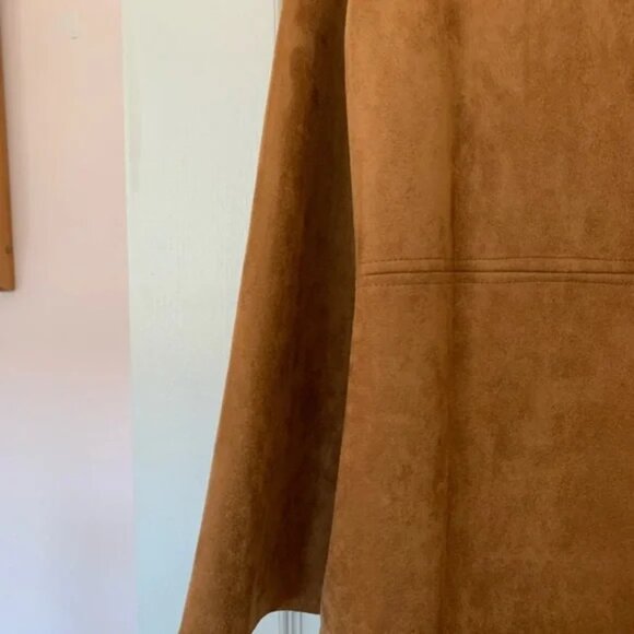 Zara Jacket Womens Small Suede & Fur Brown Golden Snap Buttons Classy Preppy - Picture 9 of 10